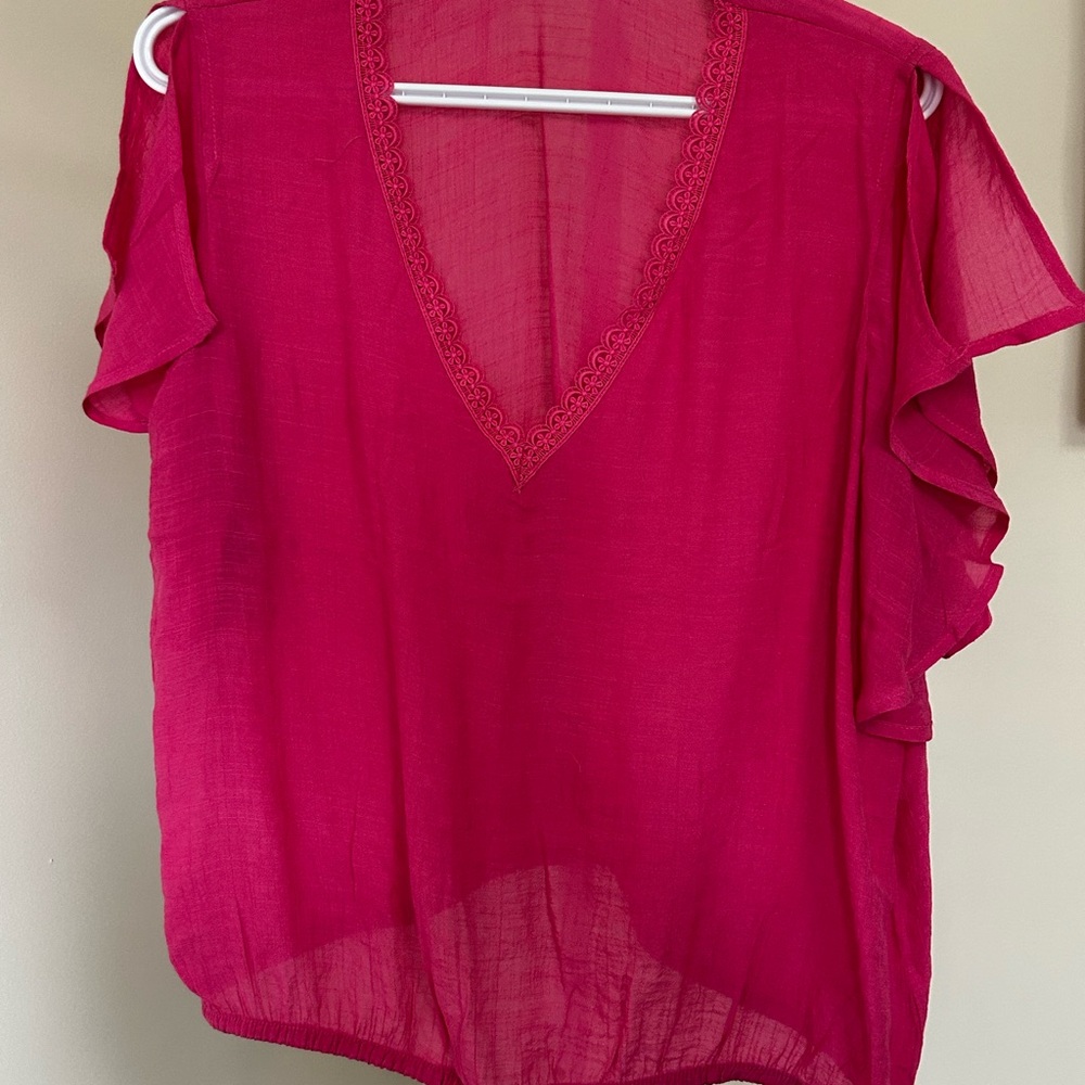 Counterparts Fuchsia V-Neck Blouse
